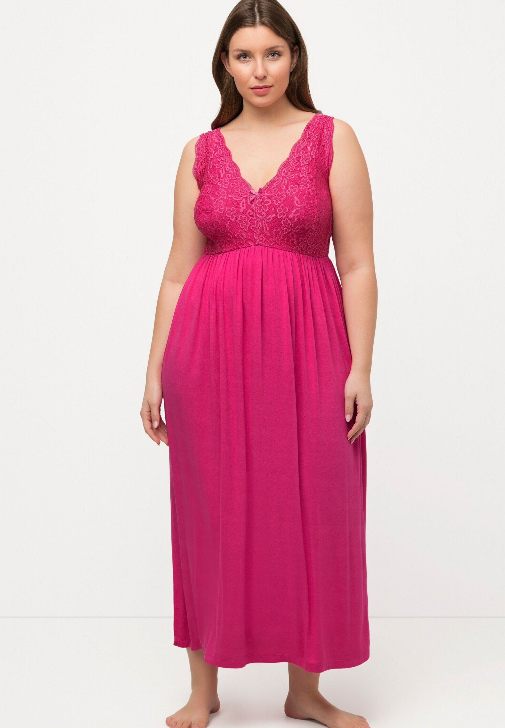 Ulla Popken Damen Nachthemd - Ringelblüten Design Mit V-Ausschnitt Und Halbarm