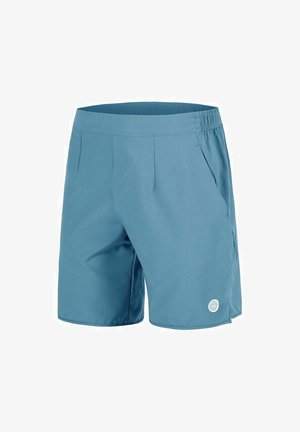 Blaue Shorts aus leichtem Material mit elastischem Bund, Seitentaschen und einem kleinen Logo-Detail am Saum.