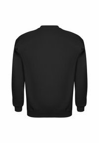 Svart sweatshirt med rund hals, långärmad och ribbad mudd. Baksidan är enkel utan synliga logotyper eller mönster. Mjuk materialfinish.