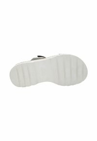 Schoenzool met een gestructureerd oppervlak van wit rubber; heeft horizontale groeven voor grip, zonder enige versiering en met minimale details.