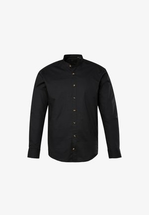 Felpa nera a maniche lunghe con colletto alla cinese, caratterizzata da bottoni dorati sul davanti. Tessuto liscio con una vestibilità su misura.