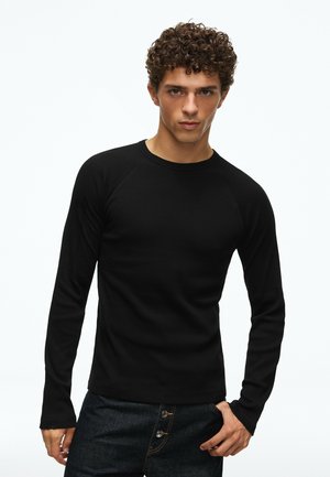Bershka, LONG SLEEVE SLIM RIB - TSHIRT - Långärmad tröja - black