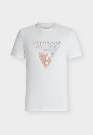 Guess, SS CN GUESS TRIANGLE TEE - T-shirts print - pure white