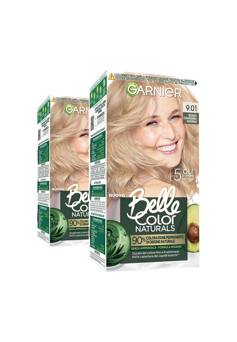 Garnier TINTA CAPELLI BELLE COLOR NATURALS COLORAZIONE PERMANENTE SENZA AMMONIACA AL 90% DI ORIGINE NATURALE - 2 PACK - Tinte capelli - biondo chiarissimo naturale (9.01)