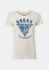 Guess SS CN  TRIANGLE - Marškinėliai su spaudiniu - cream white