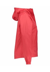 Rosa vattentät jacka med huva, elastiska ärmslut och rak skärning. Tillverkad av ett slätt, lätt material, lämplig för lättare användning.