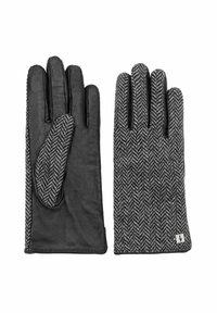 Rękawice skórzane w wzór jodełki w kolorze czarnym i szarym, z dopasowanym krojem oraz teksturowanym akcentem na dłoni dla lepszego uchwytu.