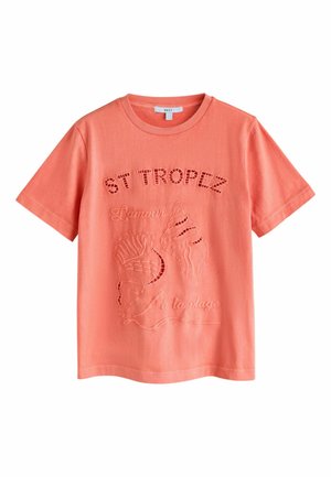 REGULAR FIT -  SHORT SLEEVE CREW NECK  - T-shirt imprimé - coral cutwork embroidered