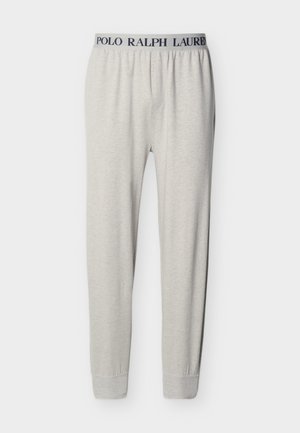 Ανοιχτό γκρι πλεκτό παντελόνι lounge με ελαστική μέση που έχει το κείμενο "Polo Ralph Lauren" σε σκούρο μπλε, με στενές άκρες και μπατζάκια.
