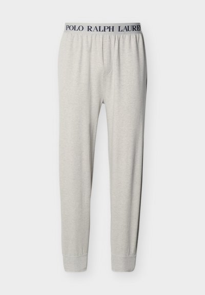 Ανοιχτό γκρι πλεκτό παντελόνι lounge με ελαστική μέση που έχει το κείμενο "Polo Ralph Lauren" σε σκούρο μπλε, με στενές άκρες και μπατζάκια.