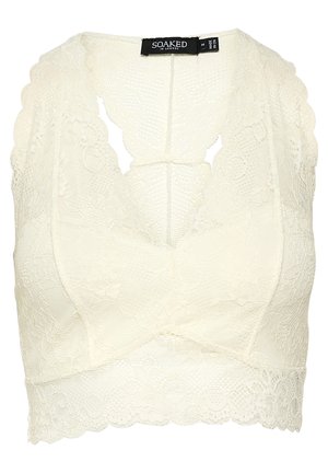 Elfenbensfarvet blonde-bh med bølgekant, blomstermønster og mærke i mellemstørrelse fra Soaked in Luxury.