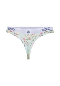 String vert clair avec un motif floral pastel et une ceinture élastique blanche avec le logo de la marque PSD.