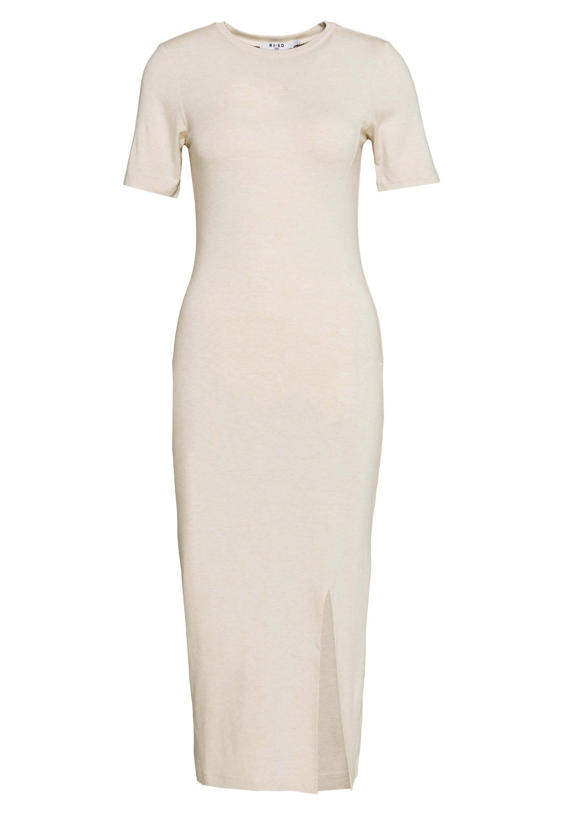 NA KD SHORT SLEEVE SLIT DRESS Jerseyklänning beige NA KD SQUARE NECK SIDE SLIT MIDI DRESS Stickad klänning