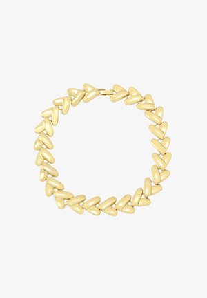 Collier en or avec des maillons en forme de cœur interconnectés, texture lisse et fermoir sécurisé.