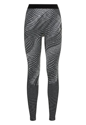 Schwarz-grau gemusterte Leggings mit Wellenmuster, aus einem strukturierten Stoff und mit einem bequemen Bund. Figurbetonte Passform.