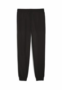 Sorte sweatpants med elastisk talje, taperede ben og ribbede manchetter. Lavet af et blødt, glat materiale. Ingen mønstre eller accenter.