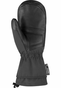 Lederhandschuh mit einem schwarzen Stoffbund, der eine glatte Oberfläche, verstärkte Nähte und einen verstellbaren elastischen Kordelzug am Handgelenk aufweist.