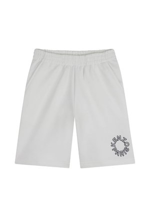 Short bianchi fino al ginocchio con vita elastica e tasche laterali, con logo circolare "KENZO PARIS" nero sulla gamba sinistra.