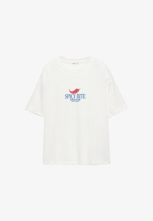 PULL&BEAR, OVERSIZE SHORT SLEEVE WITH CHILLI GRAPHIC - T-SHIRT - Tričko s potlačou - white