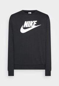 Svart långärmad Nike-tröja med en vit Nike-logotyp och swoosh på bröstet, med ribbade ärmslut och nederkant.