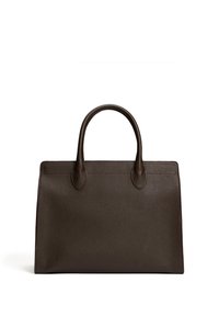 Sac fourre-tout en cuir marron avec une surface texturée, deux poignées arrondies et une forme structurée. Pas de quincaillerie visible ni d'accents supplémentaires.