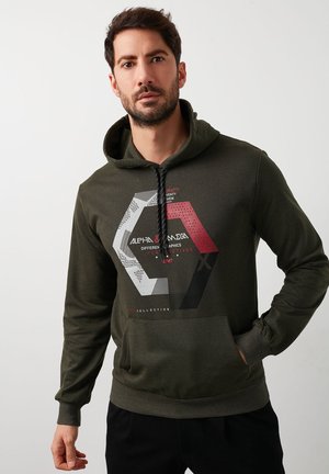 FELPA CON CAPPUCCIO OFF-WHITE Helvetica Logo Slim Fit Verde Uomo - FW24