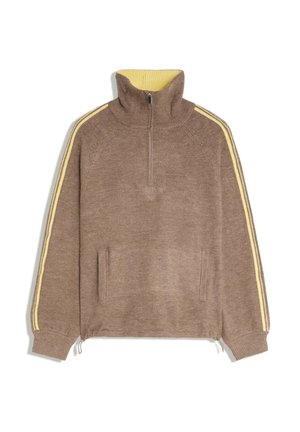 Bershka, WITH CONTRAST COLLAR ZIP - SWEATER - Pullover - camel