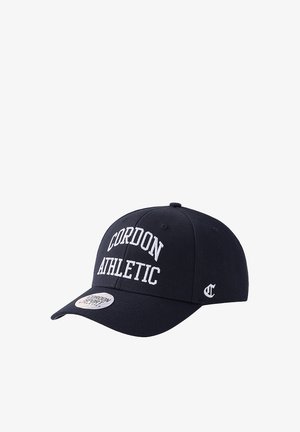Navy baseball cap made of fabric, featuring "CORDON ATHLETIC" in white embroidery. Rounded crown, pre-curved bill, and logo on the side.