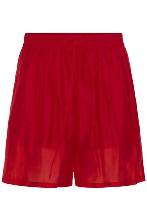 Κόκκινα ελαφριά υφασμάτινα σορτς με ελαστική μέση και κορδόνι στο μπροστινό μέρος, σχεδιασμένα για καθημερινή χρήση.