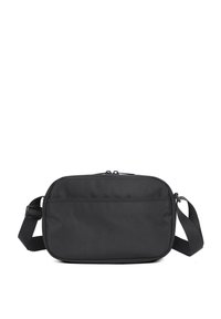 Borsa a tracolla nera in nylon testurizzato. Caratterizzata da una chiusura con zip, una tracolla regolabile e un profilo piatto. Nessun logo o accento visibile.