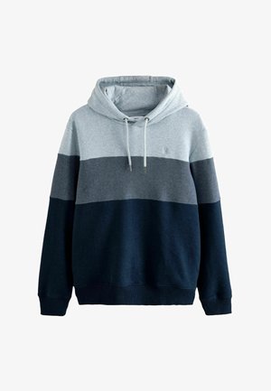 Duks s kapuljačom s dizajnom u blokovima boja u svijetlosivoj, tamnosivoj i mornarsko plavoj. Sadrži šnurom i rebraste rukave i rub.