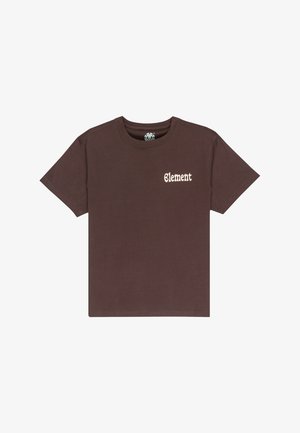 Maglietta a maniche corte color marrone con collo rotondo e logo testuale "Element" sul lato sinistro del petto.