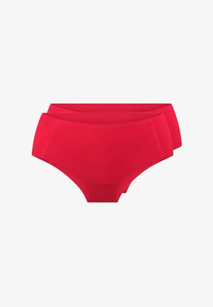 Red cotton briefs with a smooth texture, full coverage design, and seamless edges. Sold as a pack of two.