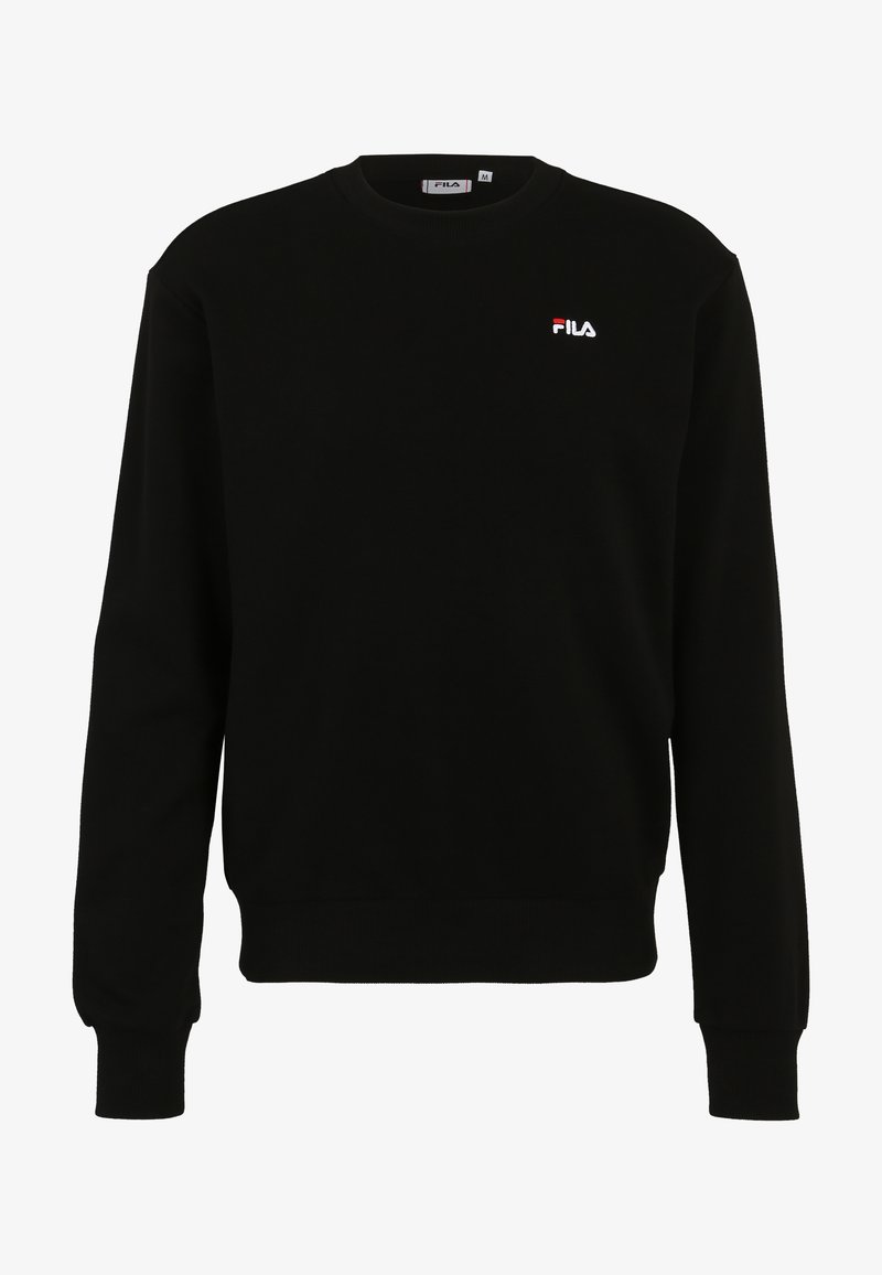 Felpa nera in cotone, con collezione rotonda e maniche lunghe. Include un piccolo logo FILA bianco e rosso sul petto.