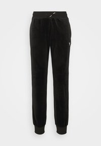 Zwarte velour sweatpants met elastische tailleband, verstelbare trekkoord en geribbelde boorden. Voorzien van logodetail aan de zijkant. Zachte textuur.