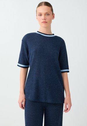 Jimmy Key, STRIPE DETAIL CREW NECK ELBOW SLEEVE BLOUSE - T-shirt basic - dark blue