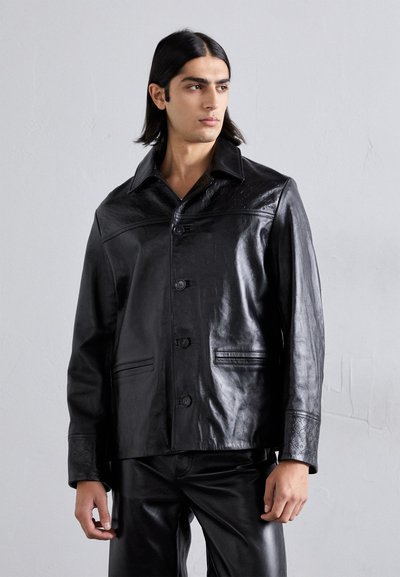 MARINE SERRE MOONOGRAM EMBOSSED BOXY JACKET - Bőrdzseki - black
