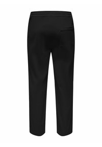 Schwarze Hose aus strukturiertem Stoff, mit elastischem Bund und einer einzigen Gesäßtasche. Gerades Bein-Design mit mittelhoher Passform.