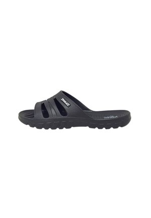 Sandalo slide nero con punta aperta, tre ritagli laterali, suola strutturata e logo Everlast sulla fascia e sulla soletta.