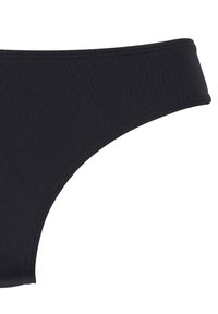 Črne bikini spodnjice z gladkim, elastičnim materialom in visokim izrezom ter minimalističnimi šivi ob robovih.
