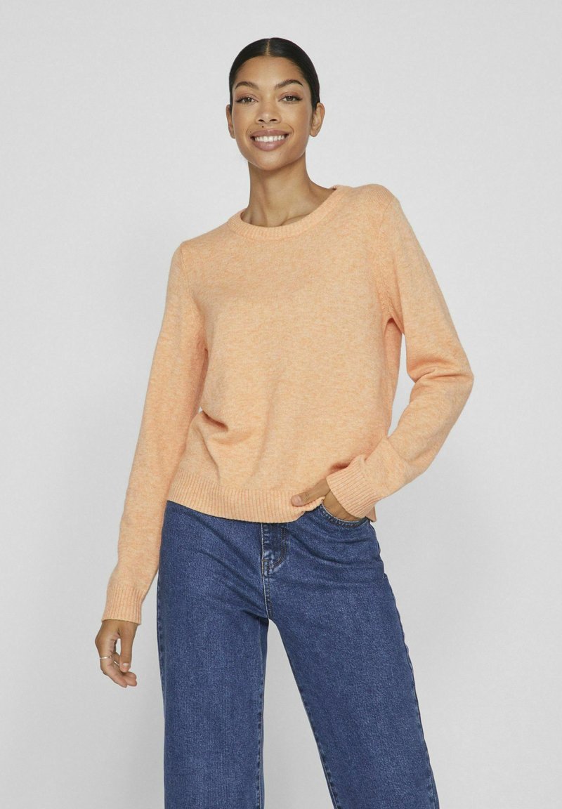 VILA - VIRIL O-NECK L/S  NOOS - Stickad tröja - shell coral, Förstora