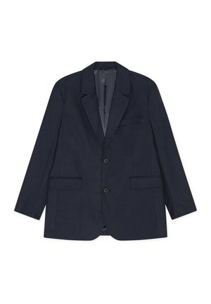 Tumesinist teksatu kangast bleiserit, millel on ühe rea nööbid, sisselõigatud kraed, kaks esimest taskut ja üks rinnatasku.