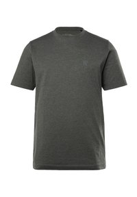 Mørkegrå t-shirt med korte ærmer lavet af blødt bomuldsstof. Har en rund halsudskæring og en diskret logo detalje på brystet. Glat tekstur.