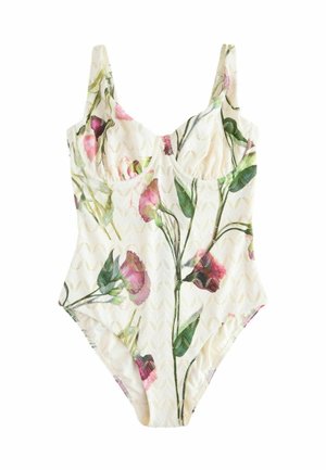 Jednodílné plavky - cream tulip print lace