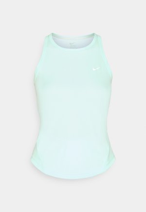 Sportový tank top v mätovo zelenej farbe s okrúhlym výstrihom, úzkym strihom a bezrukávovým dizajnom. Na prednej strane sa nachádza malé biele logo Nike.