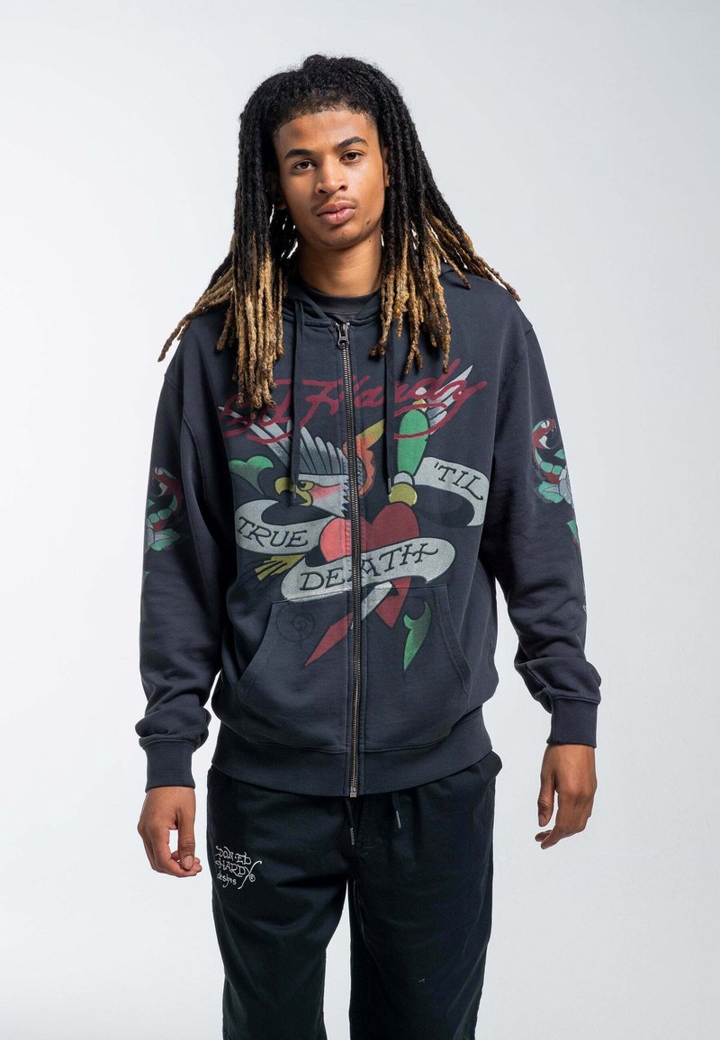 Ed Hardy - ED HARDY MENS TRUE SNAKE ZIP THROUGH HOODIE - Sweatjacke - charcoal, Vergrößern