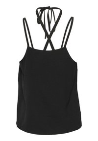 Zwarte camisole top met een relaxte pasvorm, dunne bandjes die op de rug kruisen, en een striksluiting bij de hals. Glad, lichtgewicht stof.
