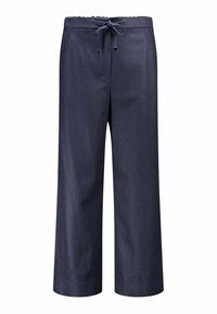 Pantaloni larghi blu navy con vita regolabile. Realizzati in un tessuto liscio, presentano un design semplice senza ulteriori motivi o dettagli.