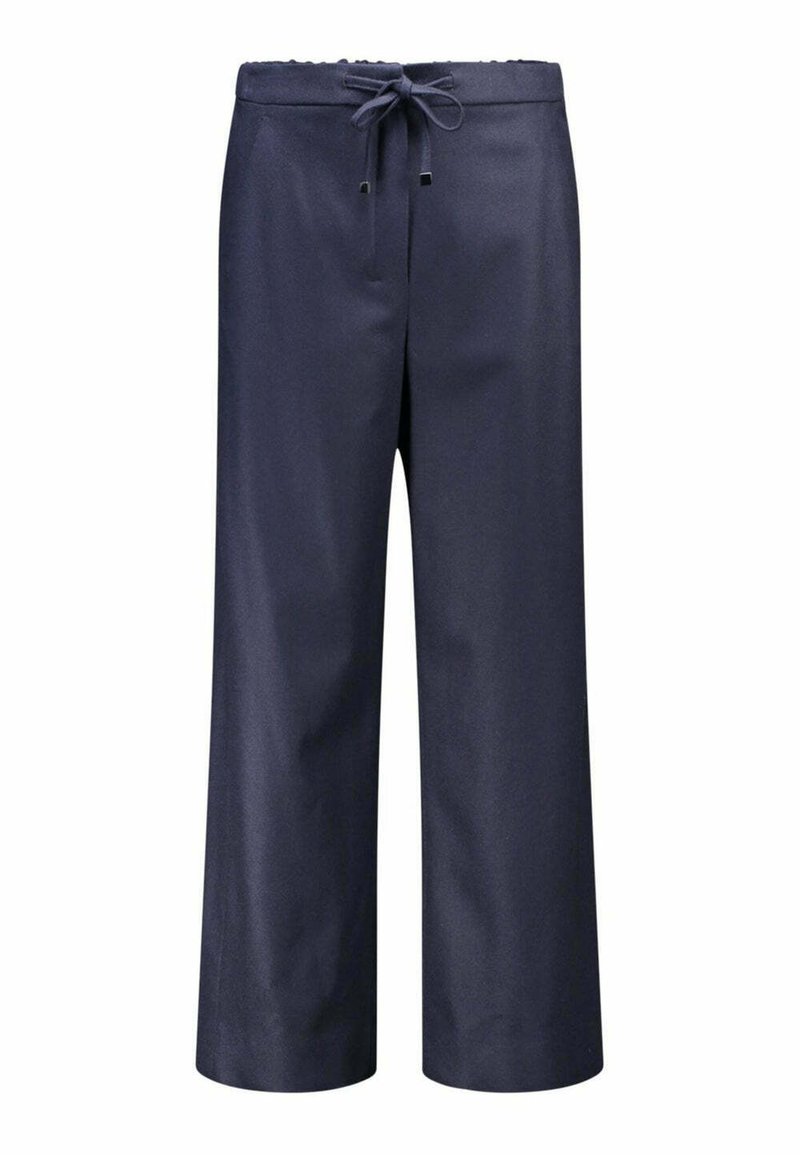 Pantaloni larghi blu navy con vita regolabile. Realizzati in un tessuto liscio, presentano un design semplice senza ulteriori motivi o dettagli.