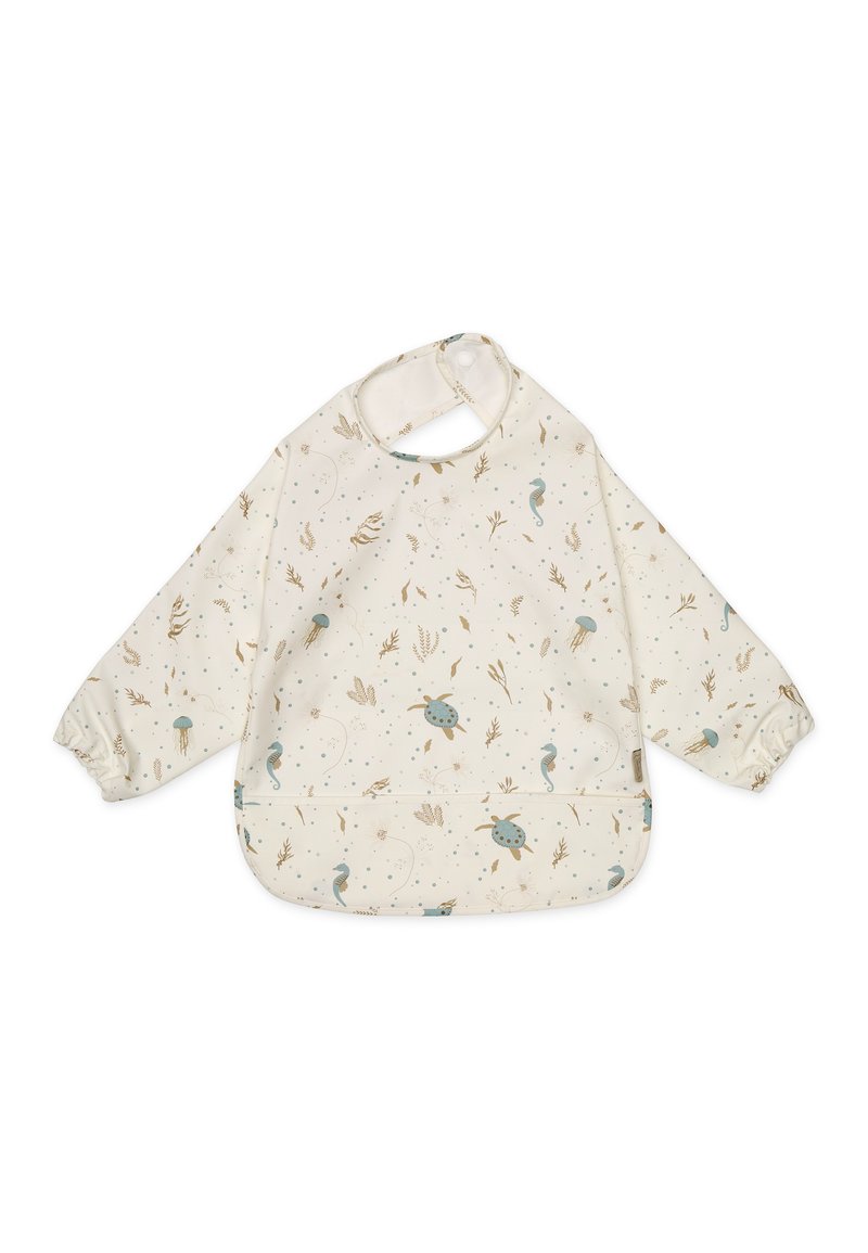 Dlhý rukáv so zástere v krémovom materiáli s potlačou námorných motívov, vrátane medúz, korytnačiek a koníkov. Elastické manžety a predná kapsa.